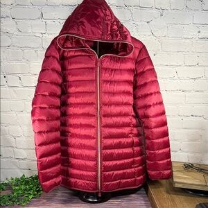 SAVE THE DUCK Women Ruby Red AlexisUltra Light Plumtech Puffer Jacket Dual Zip!